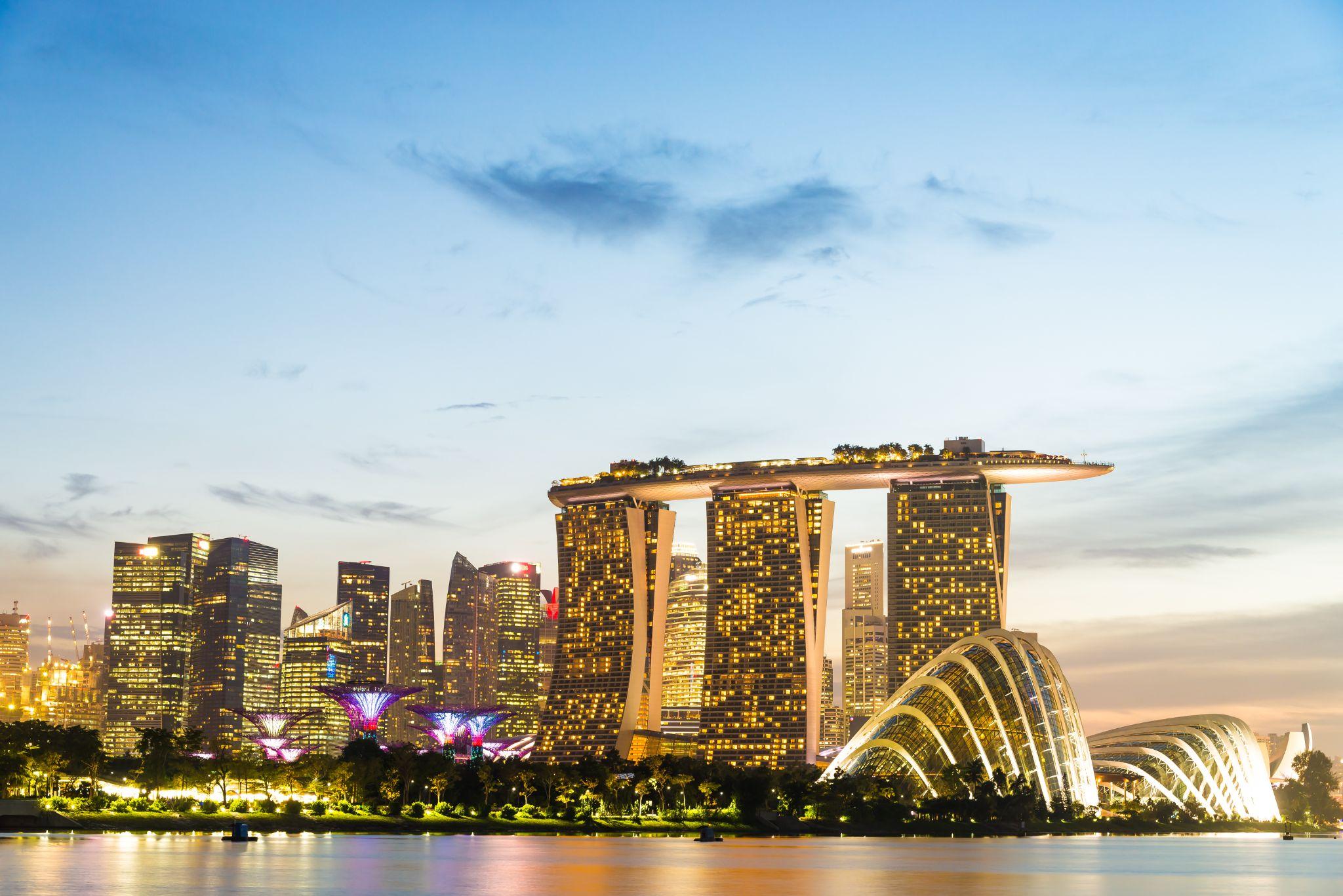 Singapore city lights and skyscraper buildings